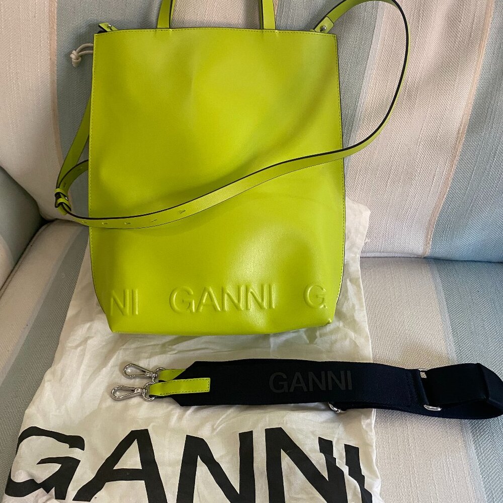 Ganni Banner Medium Tote Bag Lime Green